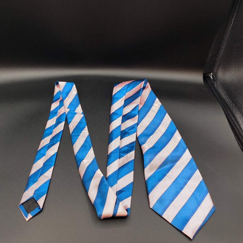 Biani of Italy Blue and Pink Strip Silk Tie